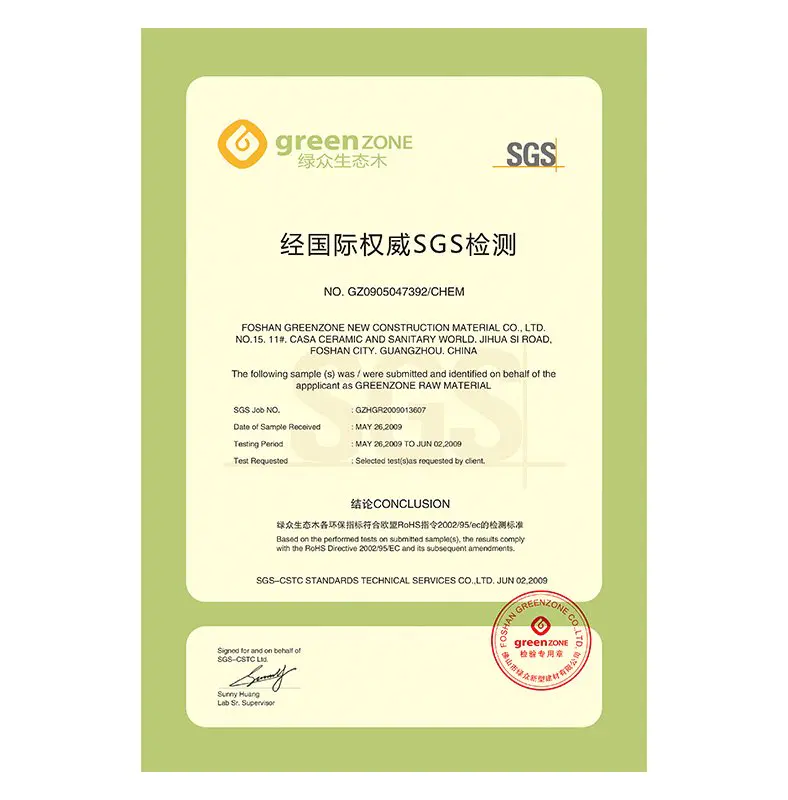 SGS certification in line with the EU ROHS testing standard certificate